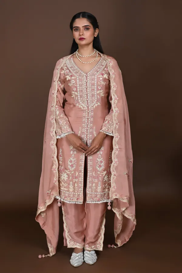 Copper Straight Suit with Middle cut With Pant